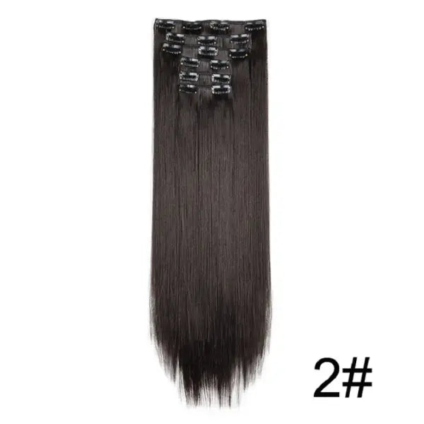 Synthetic 24Inch 16 Clips in Hair Extensions Long Straight Hairstyle Blonde Black Hairpieces Heat Resistant False Hair