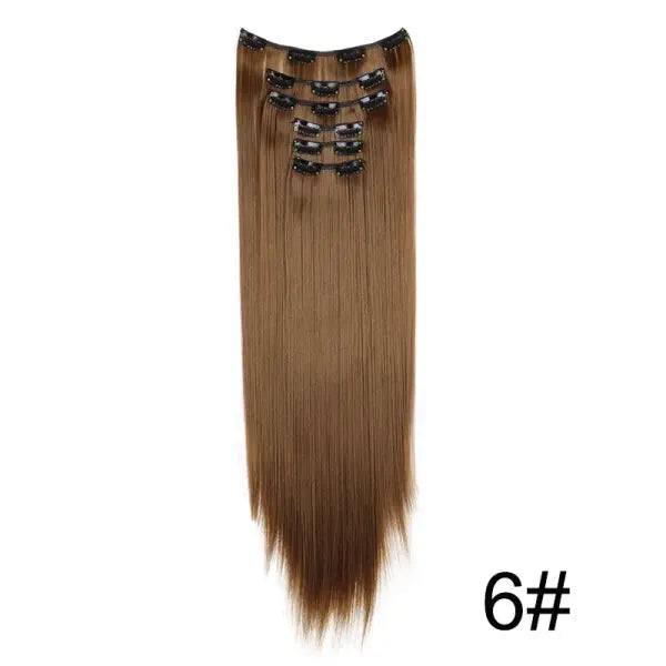 Synthetic 24Inch 16 Clips in Hair Extensions Long Straight Hairstyle Blonde Black Hairpieces Heat Resistant False Hair