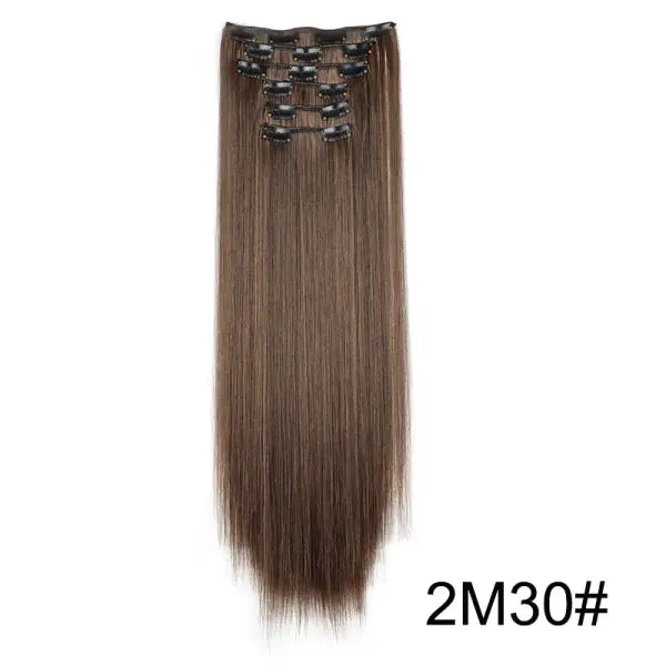Synthetic 24Inch 16 Clips in Hair Extensions Long Straight Hairstyle Blonde Black Hairpieces Heat Resistant False Hair