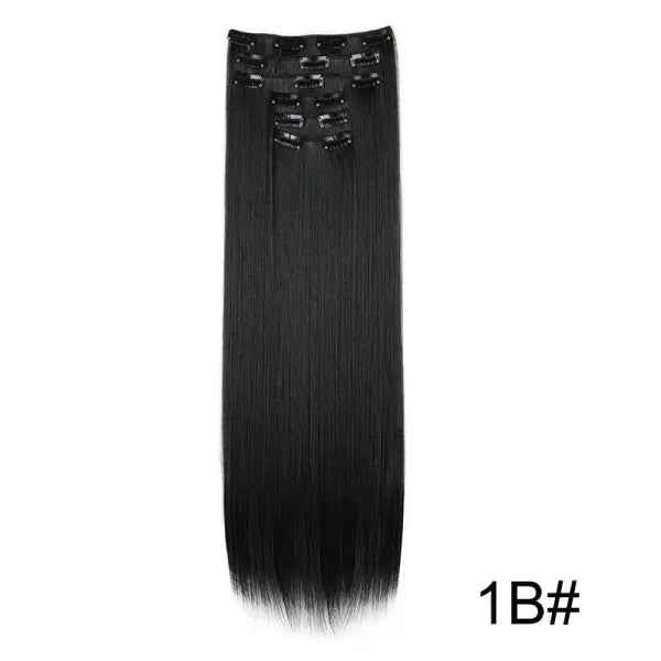 Synthetic 24Inch 16 Clips in Hair Extensions Long Straight Hairstyle Blonde Black Hairpieces Heat Resistant False Hair