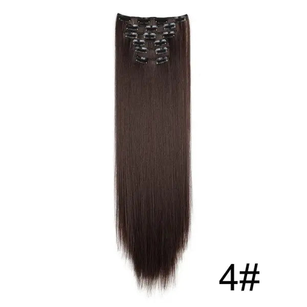 Synthetic 24Inch 16 Clips in Hair Extensions Long Straight Hairstyle Blonde Black Hairpieces Heat Resistant False Hair
