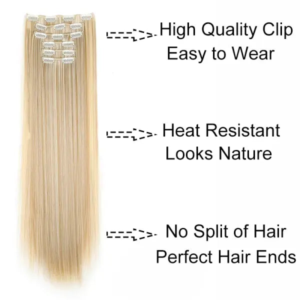 Synthetic 24Inch 16 Clips in Hair Extensions Long Straight Hairstyle Blonde Black Hairpieces Heat Resistant False Hair