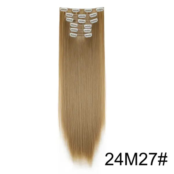 Synthetic 24Inch 16 Clips in Hair Extensions Long Straight Hairstyle Blonde Black Hairpieces Heat Resistant False Hair