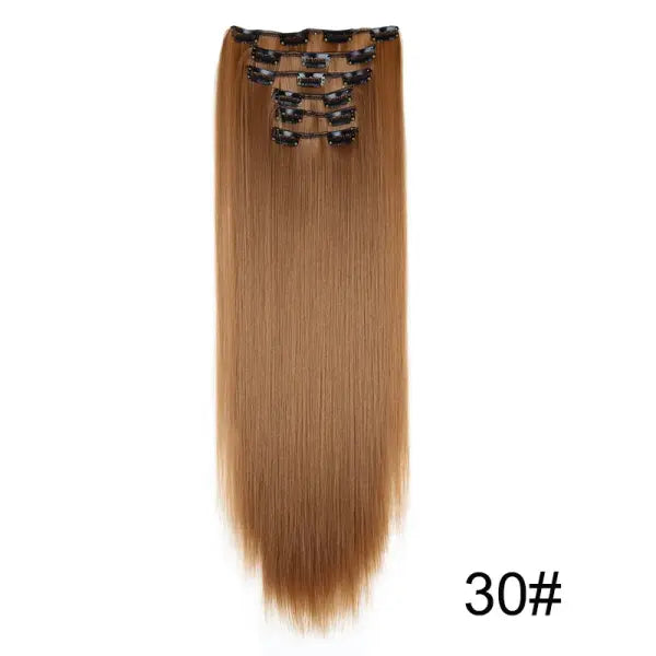 Synthetic 24Inch 16 Clips in Hair Extensions Long Straight Hairstyle Blonde Black Hairpieces Heat Resistant False Hair