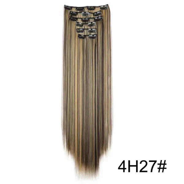 Synthetic 24Inch 16 Clips in Hair Extensions Long Straight Hairstyle Blonde Black Hairpieces Heat Resistant False Hair