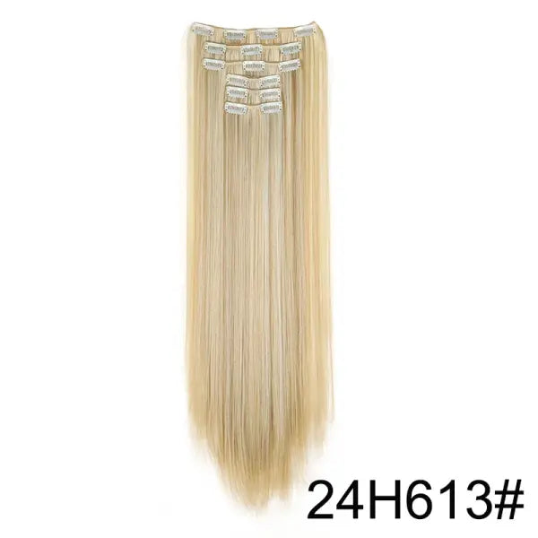 Synthetic 24Inch 16 Clips in Hair Extensions Long Straight Hairstyle Blonde Black Hairpieces Heat Resistant False Hair