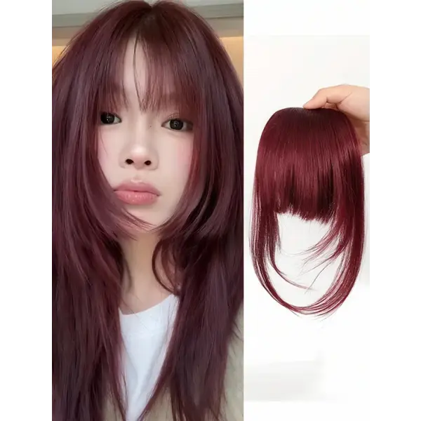 Synthetic Hair Clip-In Bangs Cut Wispy Fringe with Sideburns Dark Brown Natural Look for Women Daily Party Wear - ggJ