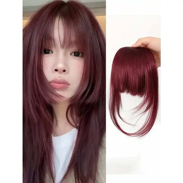Bangs Dark Brown Synthetic Hair Clip-In – Natural Wispy Fringe Wear - ggJ / 8inches