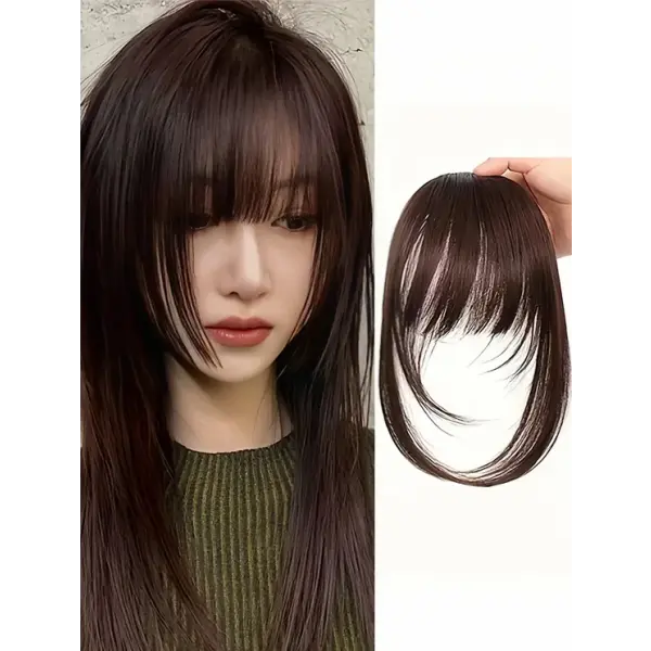 Synthetic Hair Clip-In Bangs Cut Wispy Fringe with Sideburns Dark Brown Natural Look for Women Daily Party Wear - Dark