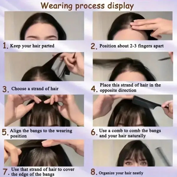 Synthetic Hair Clip-In Bangs Cut Wispy Fringe with Sideburns Dark Brown Natural Look for Women Daily Party Wear