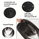 Synthetic Hair Clip-In Bangs Cut Wispy Fringe with Sideburns Dark Brown Natural Look for Women Daily Party Wear
