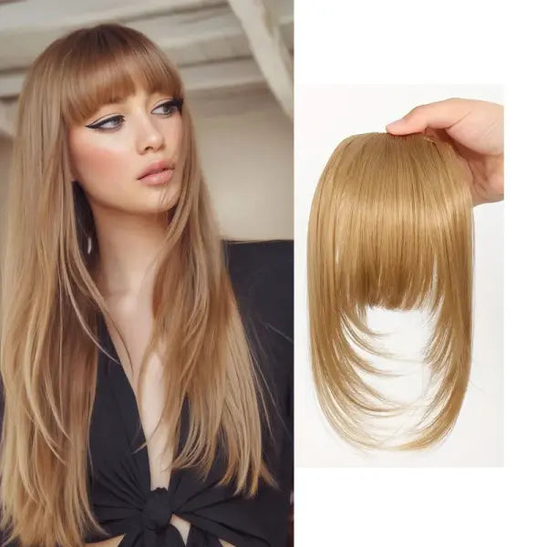 Synthetic Hair Clip-In Bangs Cut Wispy Fringe with Sideburns Dark Brown Natural Look for Women Daily Party Wear - 27T