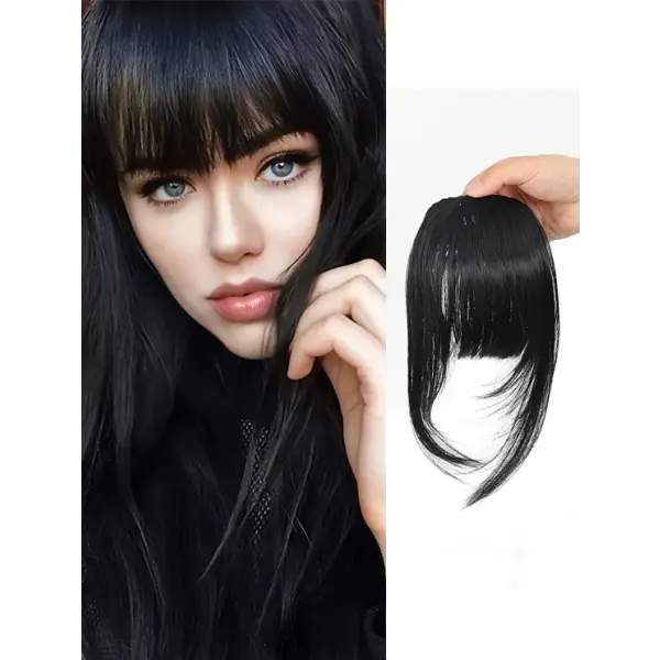 Synthetic Hair Clip-In Bangs Cut Wispy Fringe with Sideburns Dark Brown Natural Look for Women Daily Party Wear