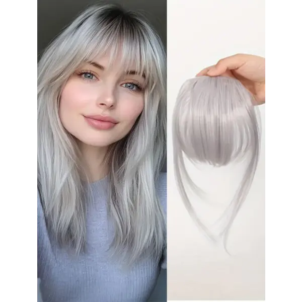 Synthetic Hair Clip-In Bangs Cut Wispy Fringe with Sideburns Dark Brown Natural Look for Women Daily Party Wear - 171