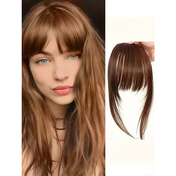 Synthetic Hair Clip-In Bangs Cut Wispy Fringe with Sideburns Dark Brown Natural Look for Women Daily Party Wear - Light