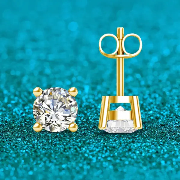 18k gold earrings for women (AU750 Moissanite) Luxurious Gifts - 1.0CT VVSI1 6.5mm / 925 Silver Metal