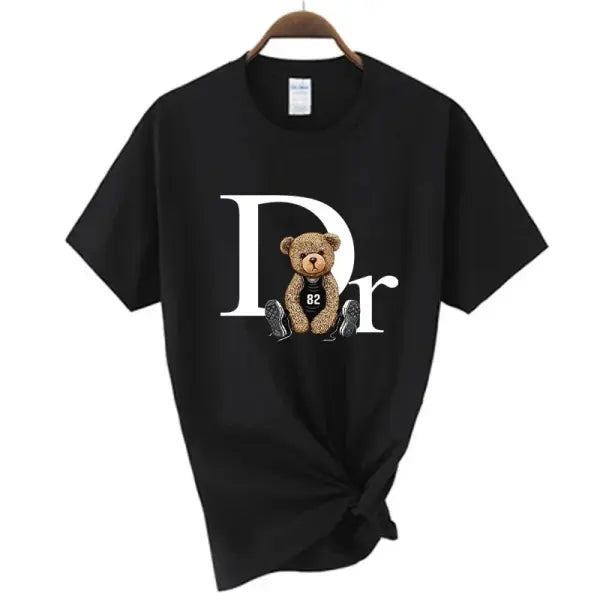 Women’s Luxury Brand Bear Graphic T-Shirt - Cute Designer Style Summer Cotton Tee - XY4000-Black / XS