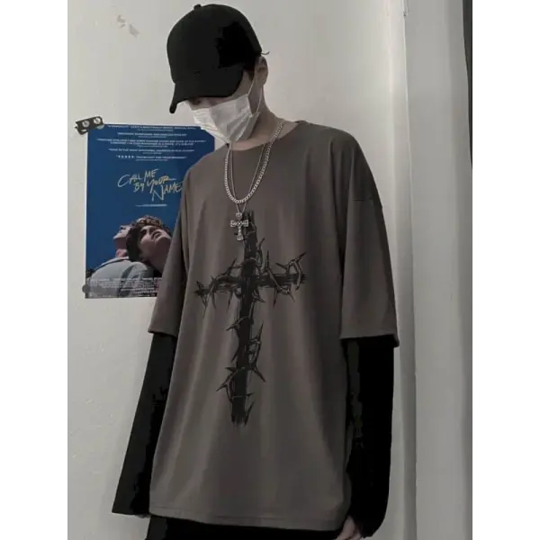 T-shirt for Men Summer Cross of Thorns Suitcase Men’s T-shirts Long-sleeved Dark Hip-hop Men’s oversize t-shirt Y2k T