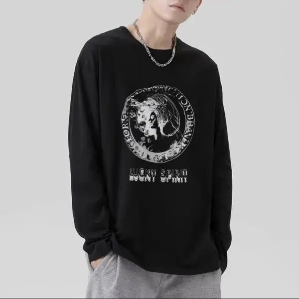 T-shirt for Men Summer Cross of Thorns Suitcase Men’s T-shirts Long-sleeved Dark Hip-hop Men’s oversize t-shirt Y2k T