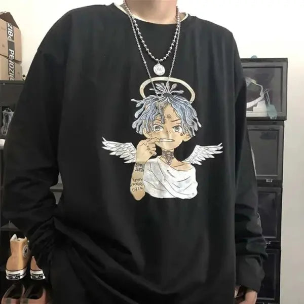 T-shirt for Men Summer Cross of Thorns Suitcase Men’s T-shirts Long-sleeved Dark Hip-hop Men’s oversize t-shirt Y2k T