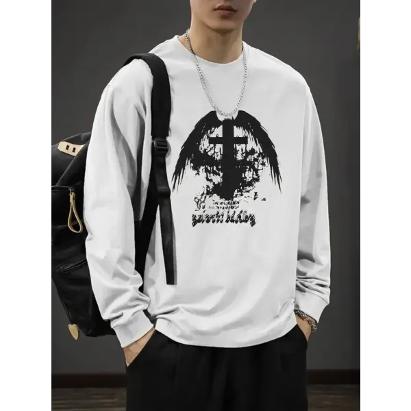 T-shirt for Men Summer Cross of Thorns Suitcase Men’s T-shirts Long-sleeved Dark Hip-hop Men’s oversize t-shirt Y2k T