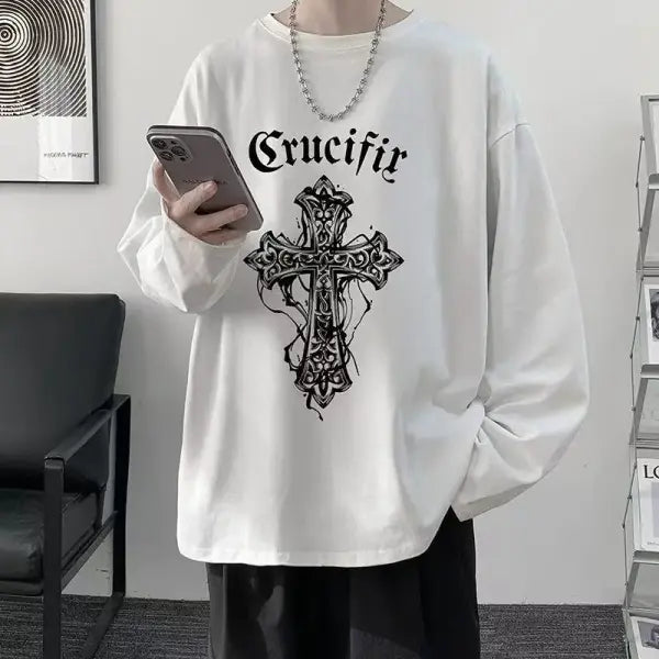 T-shirt for Men Summer Cross of Thorns Suitcase Men’s T-shirts Long-sleeved Dark Hip-hop Men’s oversize t-shirt Y2k T