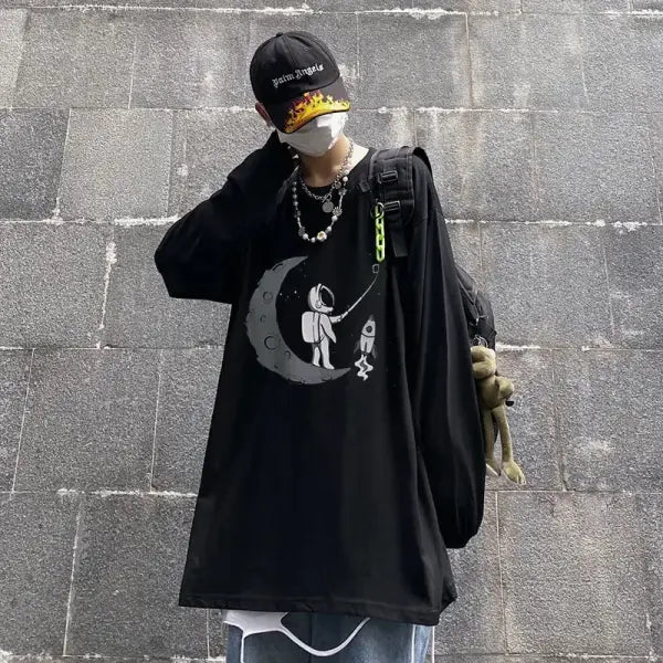 T-shirt for Men Summer Cross of Thorns Suitcase Men’s T-shirts Long-sleeved Dark Hip-hop Men’s oversize t-shirt Y2k T