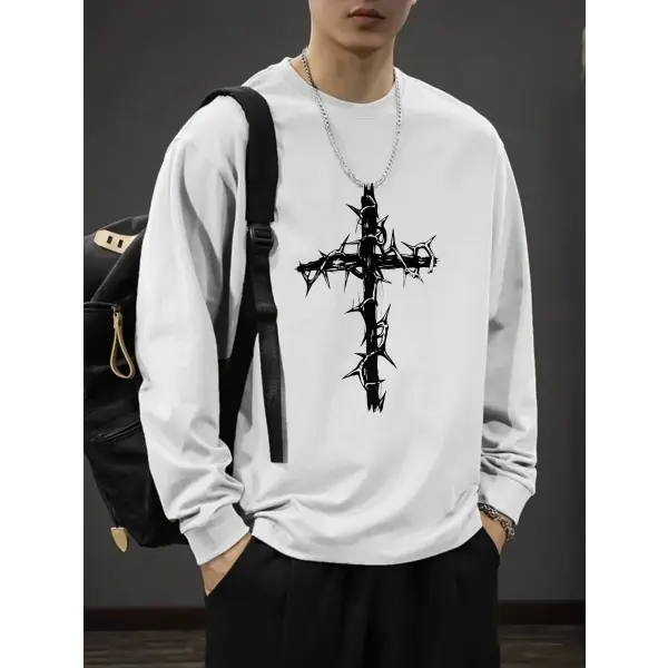 T-shirt for Men Summer Cross of Thorns Suitcase Men’s T-shirts Long-sleeved Dark Hip-hop Men’s oversize t-shirt Y2k T
