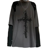 T-shirt for Men Summer Cross of Thorns Suitcase Men’s T-shirts Long-sleeved Dark Hip-hop Men’s oversize t-shirt Y2k T