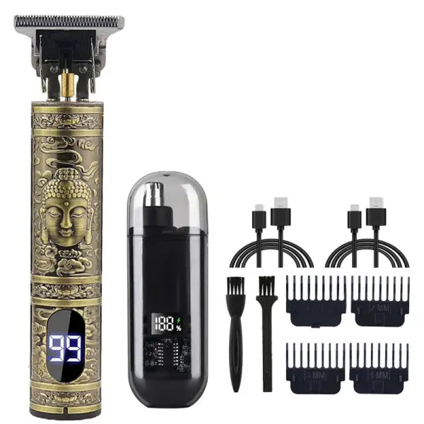 T9 Vintage Men’s Electric Hair Clipper Beard Trimmer/Rechargeable Hair Cutting Machine With Nose Hair Trimmer Kit