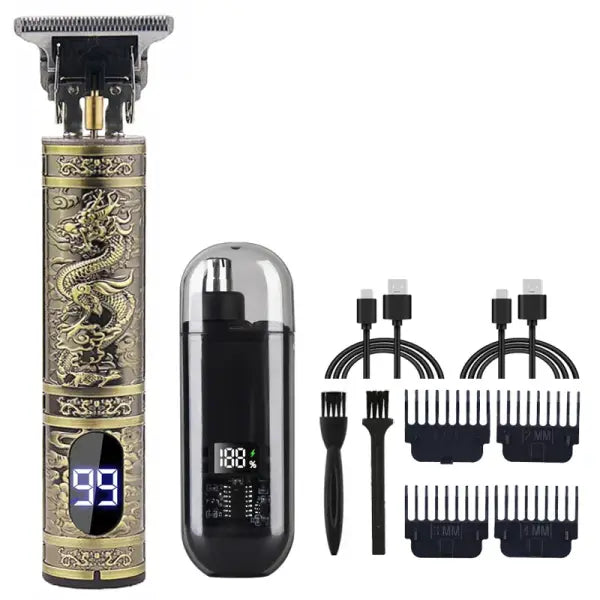 T9 Vintage Men’s Electric Hair Clipper Beard Trimmer/Rechargeable Hair Cutting Machine With Nose Hair Trimmer Kit