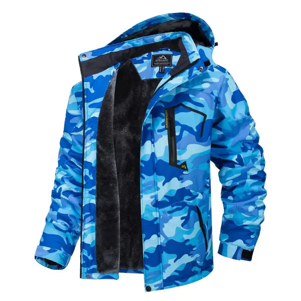 Women’s Winter Ski & Snowboard Jacket – Thermal Fleece Waterproof Windproof Outdoor Parka - Sky Blue Camo / CN 3XL (US