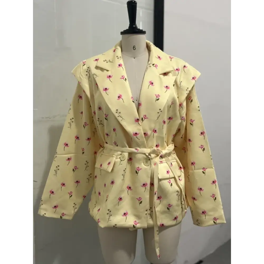 Talenza Lace Up Shoulder Pad Blazer Coat Women’s Lapel Button Long Sleeve Pockets Coats Female Elegant Chic Loose