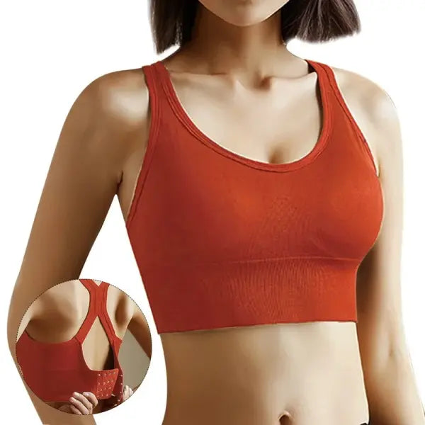 Women’s Push Up Sports Bra Crop Top - Hollow Breathable Corset Tank Top for Gym Fitness & Running - Red bra / L