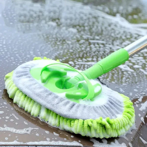 Telescopic Long Handle Car Wash Mop with Super Absorbent Features - green