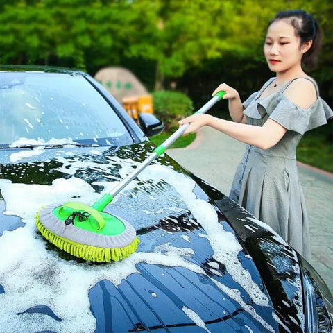 Telescopic Long Handle Car Wash Mop with Super Absorbent Features - green