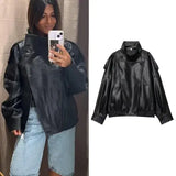 Black Faux Leather Jacket Oversized Autumn Winter Streetwear