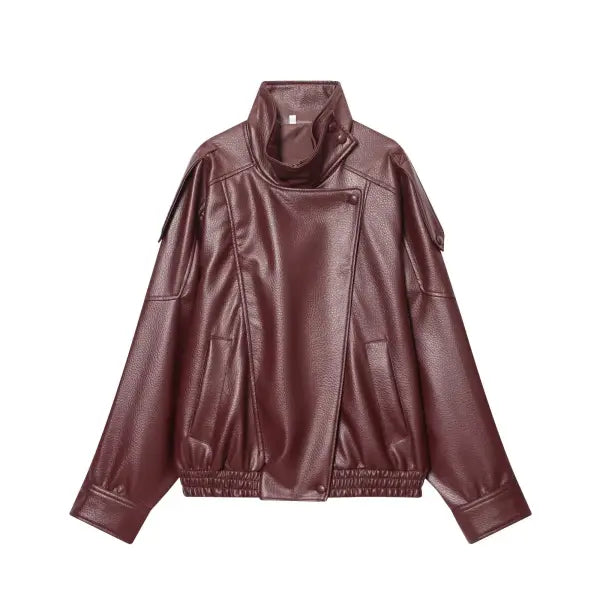 Black Faux Leather Jacket Oversized Autumn Winter Streetwear - Jiu Hong / S