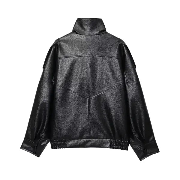 Black Faux Leather Jacket Oversized Autumn Winter Streetwear