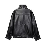 Black Faux Leather Jacket Oversized Autumn Winter Streetwear