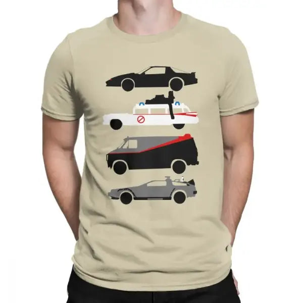 Vikineey Men Cotton O Neck Car Design Funny T Shirt for Traveling - Khaki / XXL