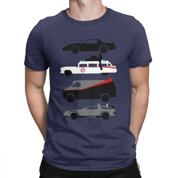 Vikineey Men Cotton O Neck Car Design Funny T Shirt for Traveling - Navy Blue（ AE existing skus） / XL