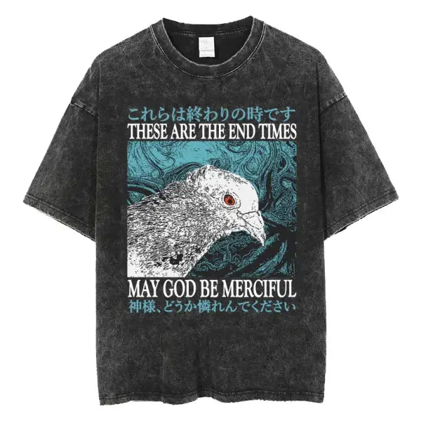 The Horrors Are Never Ending Yet I Remain Silly T-shirt Funny Japanese Style Frog Retro Washed T Shirt Men’s Oversized