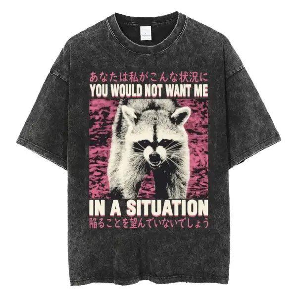 The Horrors Are Never Ending Yet I Remain Silly T-shirt Funny Japanese Style Frog Retro Washed T Shirt Men’s Oversized