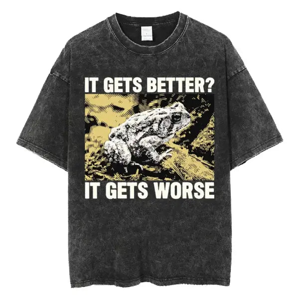 The Horrors Are Never Ending Yet I Remain Silly T-shirt Funny Japanese Style Frog Retro Washed T Shirt Men’s Oversized