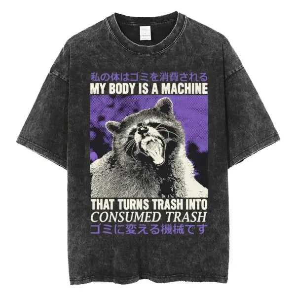 The Horrors Are Never Ending Yet I Remain Silly T-shirt Funny Japanese Style Frog Retro Washed T Shirt Men’s Oversized