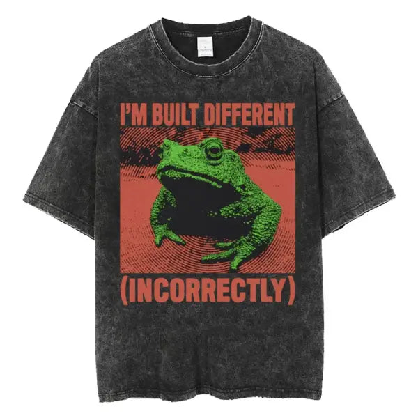 The Horrors Are Never Ending Yet I Remain Silly T-shirt Funny Japanese Style Frog Retro Washed T Shirt Men’s Oversized