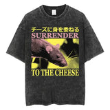 The Horrors Are Never Ending Yet I Remain Silly T-shirt Funny Japanese Style Frog Retro Washed T Shirt Men’s Oversized
