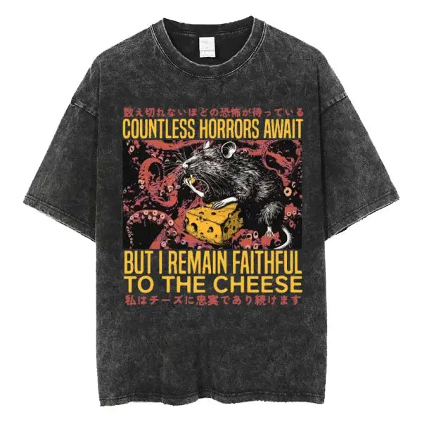 The Horrors Are Never Ending Yet I Remain Silly T-shirt Funny Japanese Style Frog Retro Washed T Shirt Men’s Oversized