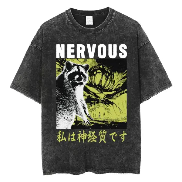 The Horrors Are Never Ending Yet I Remain Silly T-shirt Funny Japanese Style Frog Retro Washed T Shirt Men’s Oversized